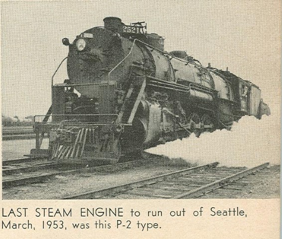 Last steam locomotive to run out of Seattle, March, 1953