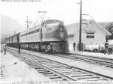 Last electric run on the GN, July 31, 1956, eastward from Skykomish to Wenatchee, WA. Andy Strom, engineer, Ted Cleveland, fireman. GNRHS Archives, George Leu Collection.