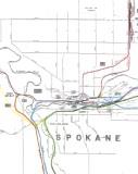 Railroad map of Spokane (WEST) circa 1957, distributed at GNRHS Spokane convention by Bob Downing.