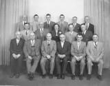 General Committee of Adjustment, Brotherhood of Locomotive Engineers, GN Railway, April 1953. See separate &quot;caption&quot; image for list of men in photo. George Leu Collection, GNRHS Archives. George is front row, 5th from left.