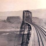 Early image of Rock Island bridge over Columbia River, south of Wenatchee, WA (railroad east) from an old stereo view card in Scott Tanner collection. Scott estimates circa 1905-ish. It shows the bridge in its original configuration.
