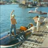 Rocky 34F a 1956 Ted Jones designed Ron Jones Sr. built 266 F class Limited Hydroplane which raced in the Northwest. Rocky wears an Indian Headdress on the Omaha Orange cowling. Seat is Pullman Green naugahyde. Photos courtesy Don Malidore.